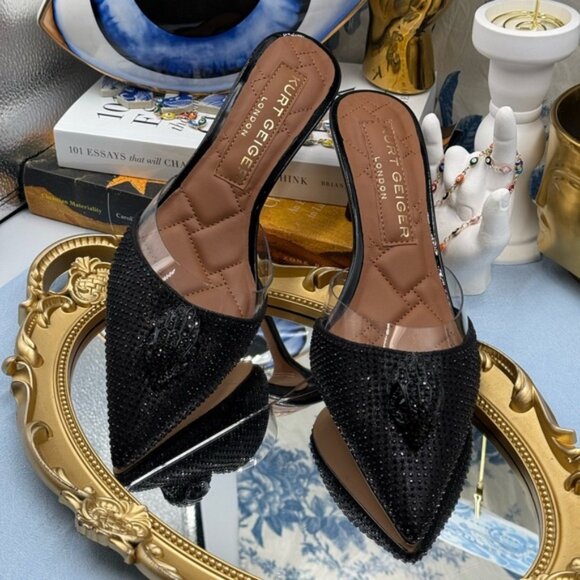 🆕 KURT GEIGER LONDON 🧿 NWOB Belgravia Shimmer Vinyl Mules, Black - Sz 37 US 7 - Picture 4 of 14